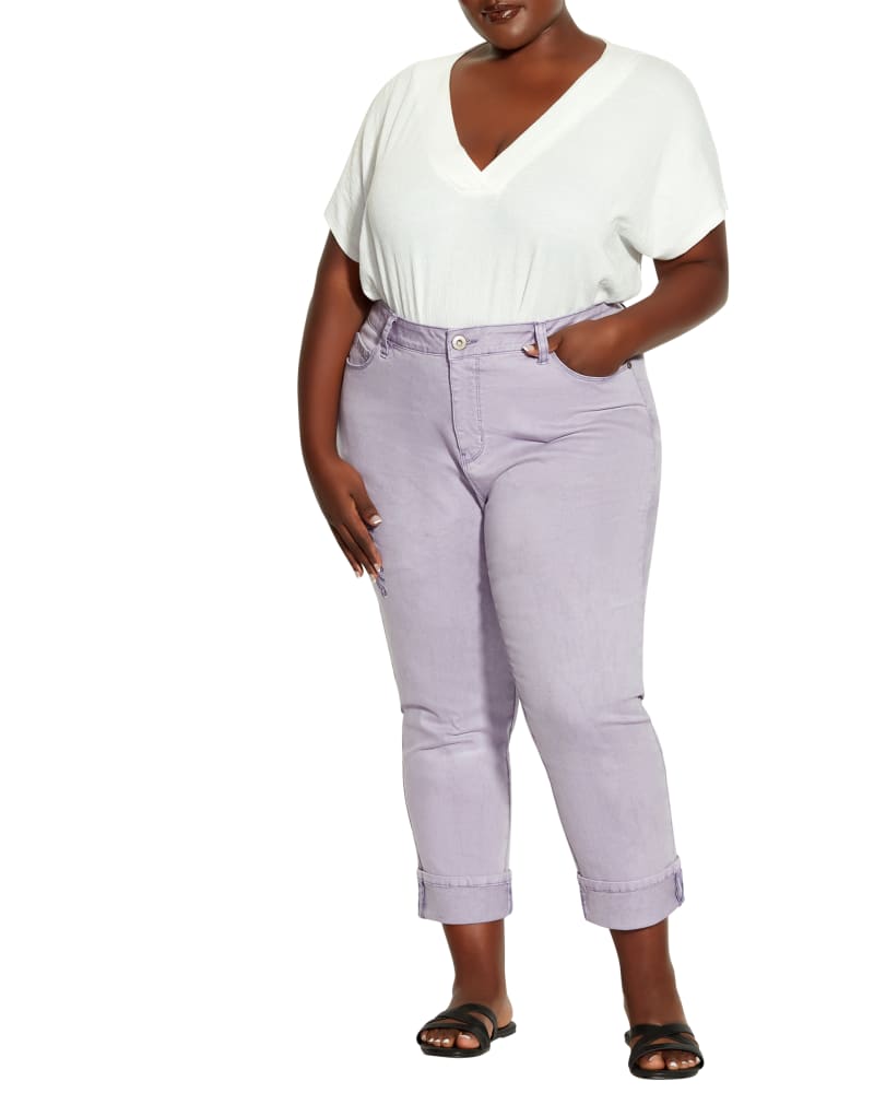 Plus size model wearing Arabella Embroidered Cropped Denim by avenue | Dia&Co | dia_product_style_image_id:191245